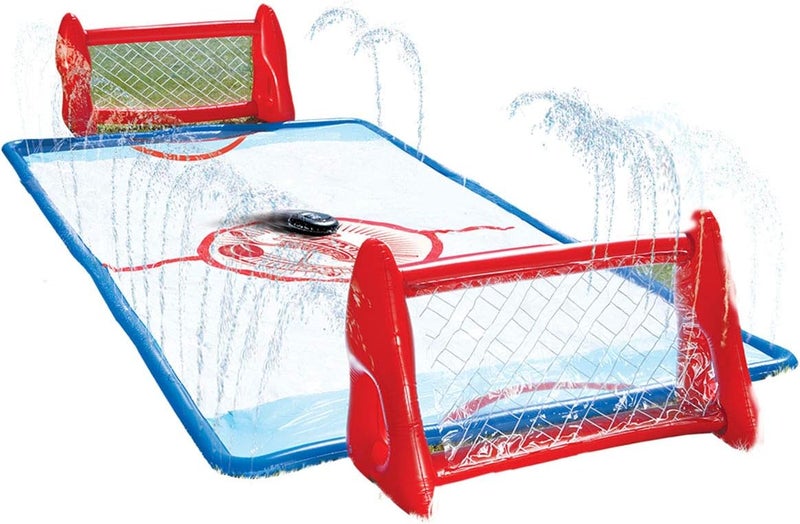 WHAM-O Slip N Slide Water Knee Hockey Goals Set for Lawn Backyard Includes 2 Inflatable Hockey Goals 2 Hockey Sticks 1 Inflatable Puck - Image 1